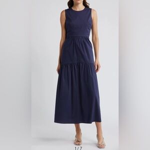Luxely Fawn Sleeveless Navy Blue Midi Dress